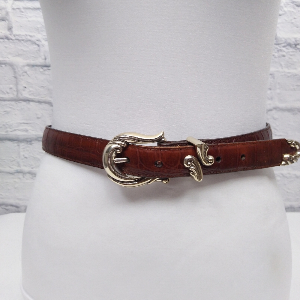 Vintage Brighton Brown Leather Embossed Belt